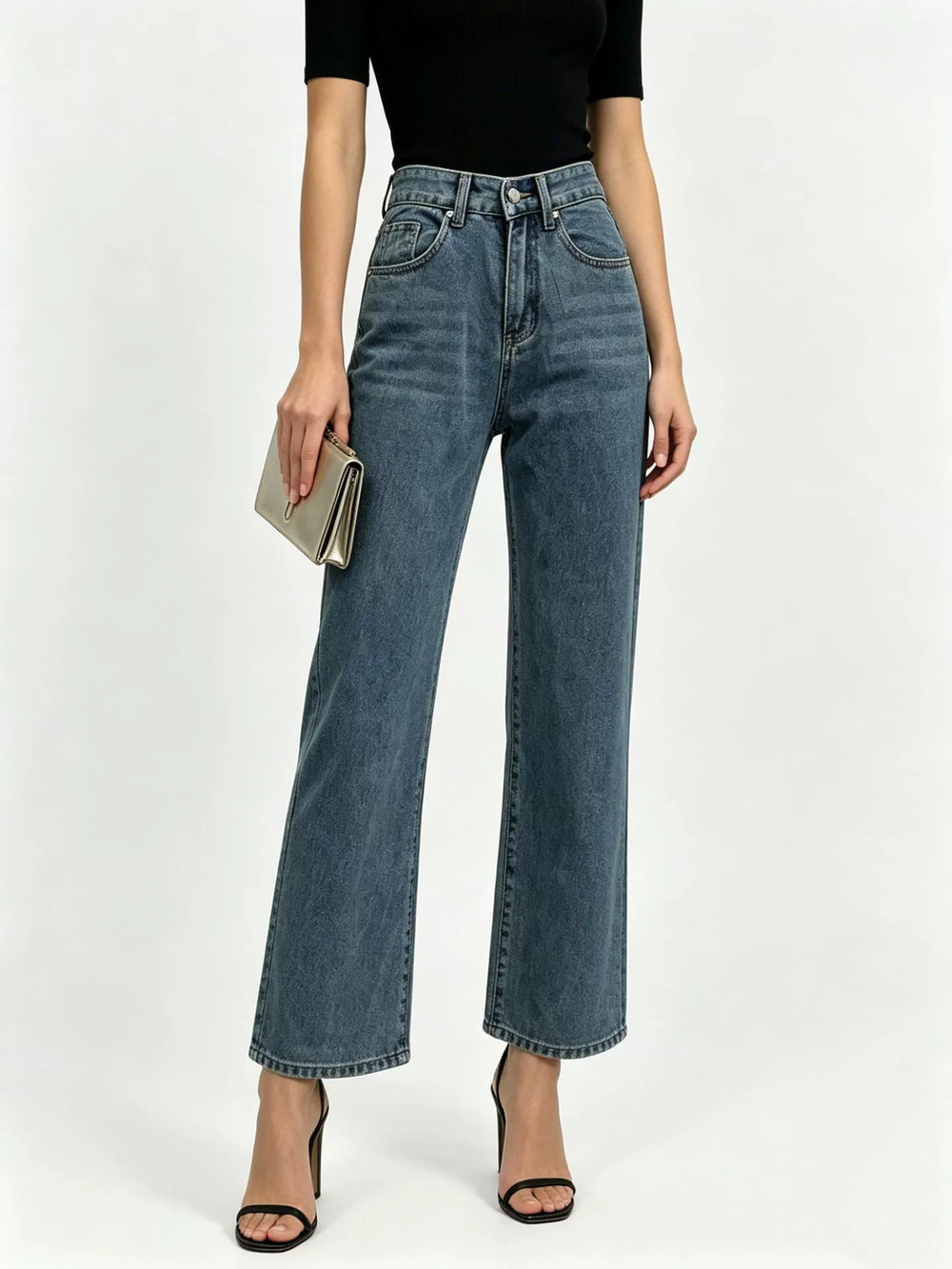 ZARA Chic Heart Leopard Pocket Low Rise Wide Leg Slimming Straight Women Jeans